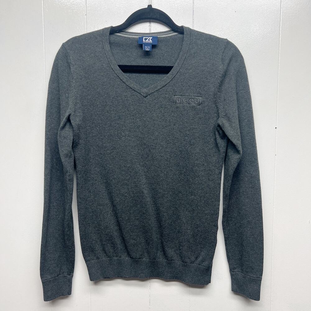 Cutter & Buck Women's V-Neck Long Sleeve Charcoal Sweater Size XS Stretch